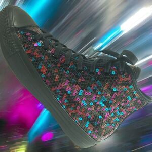 Converse Black Blue Cherry Red Sequin high-top sneaker Women sz 10 Chuck Taylor